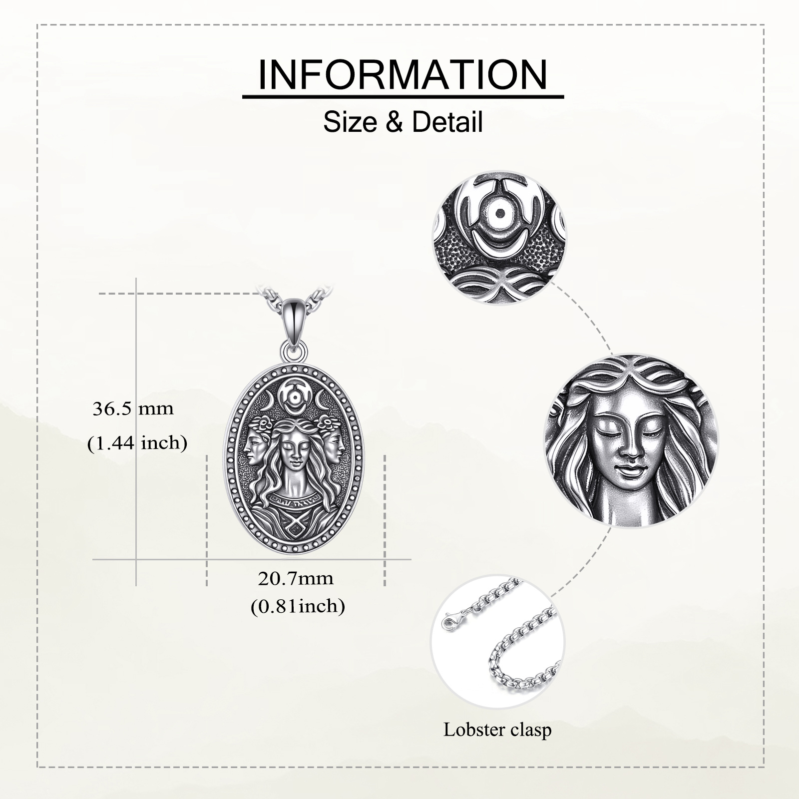 Women's 925 Sterling Silver Hecate Triple Goddess & Key Pendant Necklace